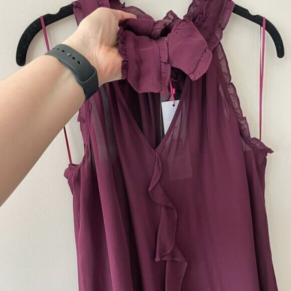 Parker Allie SILK Ruffles Tie Halter Neck Sleeveless Blouse Purple Small NEW - Picture 8 of 15